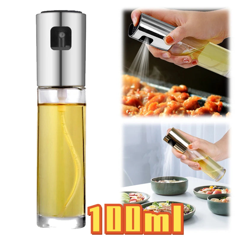 100ML Graduated Oil Spray Bottle ABS Press Type Kitchen Household Air Fryer Olive Spray Divine Appliance Barbecue Glass Bottle