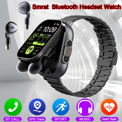 2024 Smart Watch 2 in 1 With Earphone Smartwatch Bluetooth Call Men Watch GPS Track Heart Rate Monitor Play Music SmartWatch