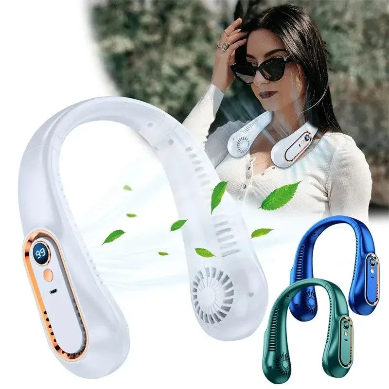 Neck Bladeless Fan Mini Ultra Long Life Portable Lazy Silent Fan Usb Charging Student Sports Office Digital Display Power 5 Gear